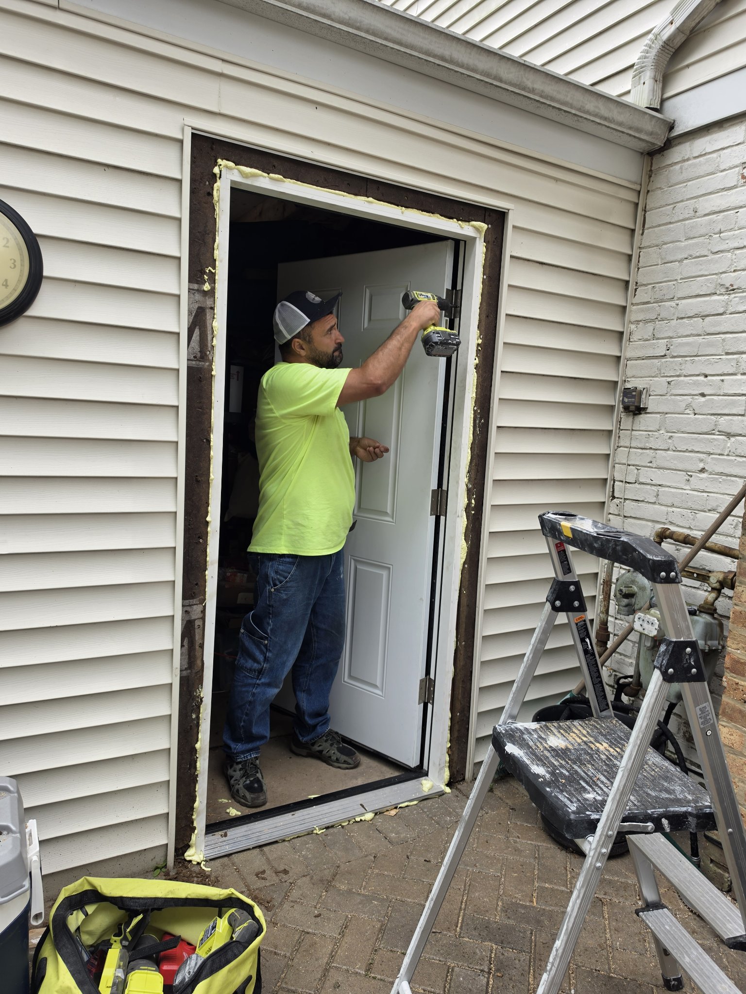 Door frame work with hinges and seal