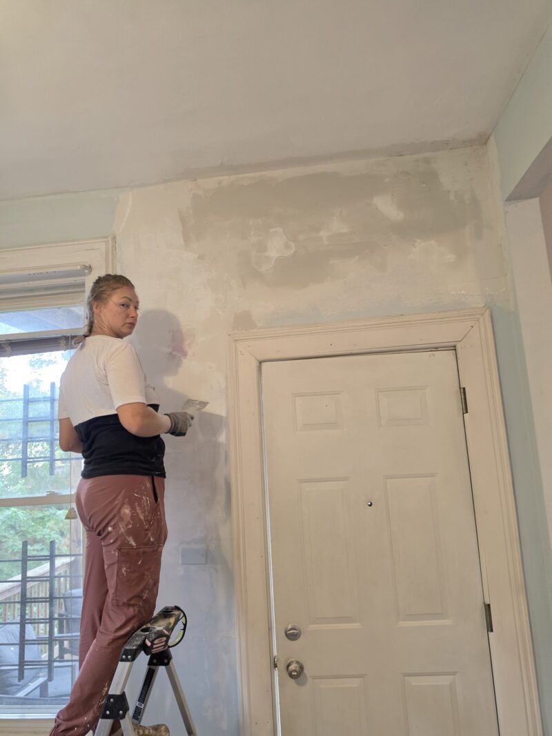 Drywall repair in progress
