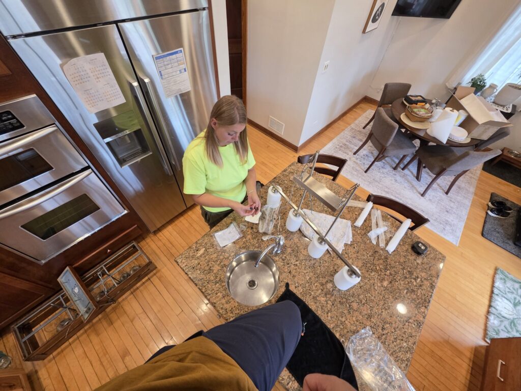 Assembling a light fixture in a kitchen