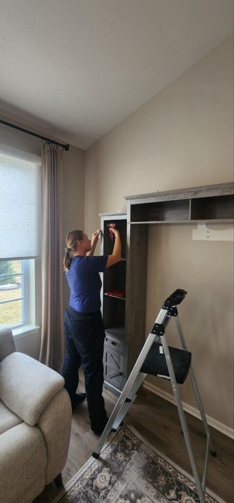 Installing shelving in a living room