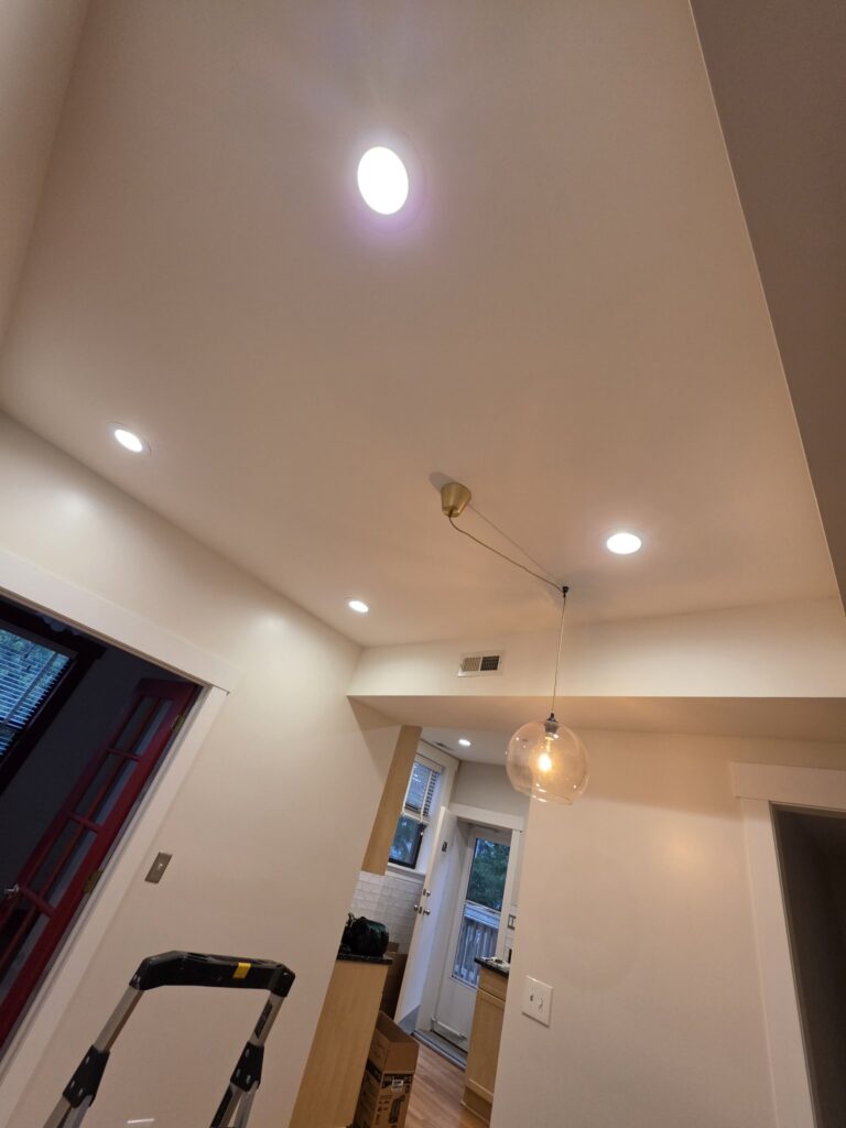 Recessed light installation Chicago — finished recessed lights with a pendant light